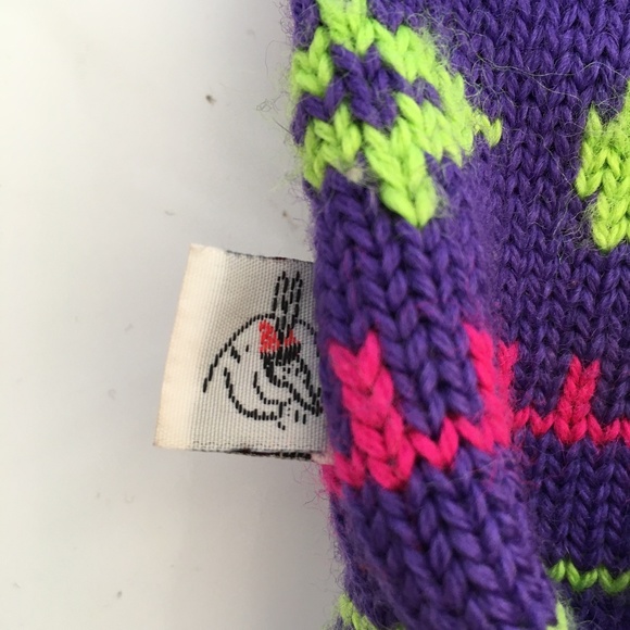 Aardvark Hat Beanie Toque Purple Green 100% Wool Nordic Style Ski Vintage - Picture 6 of 8